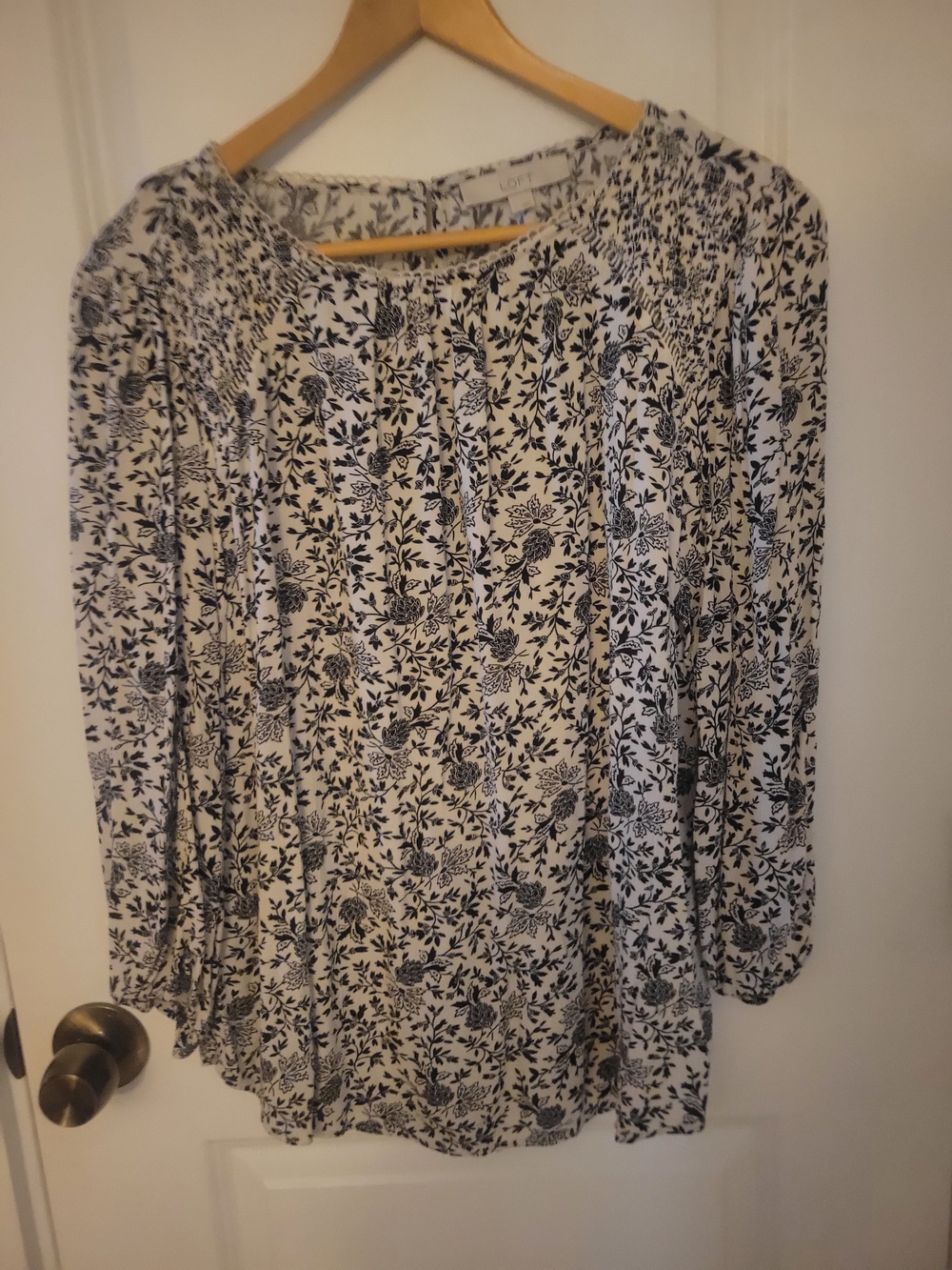 LOFT White Blouse with Black Floral Print